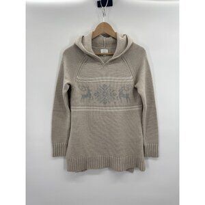 NY & Co Y2K Womens Small Sweater Retro Reindeer Hooded Apres Ski Nordic Cozy